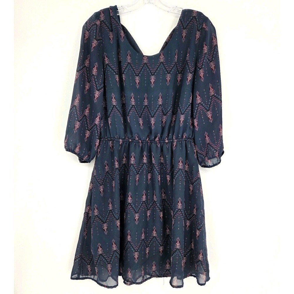 Maurices Womens Mini Fall Western Boho Dress Large Chiffon Lined 3/4 Sleeve